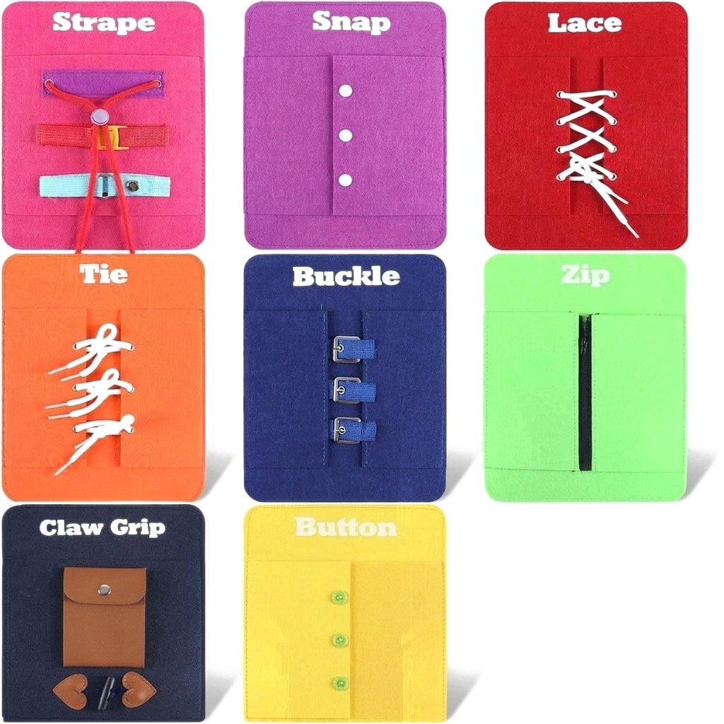 Huit planches d'activités en feutrine pour apprendre à s'habiller