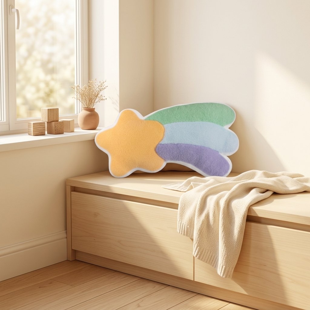 Coussin étoile filante menthe sur une banquette Image