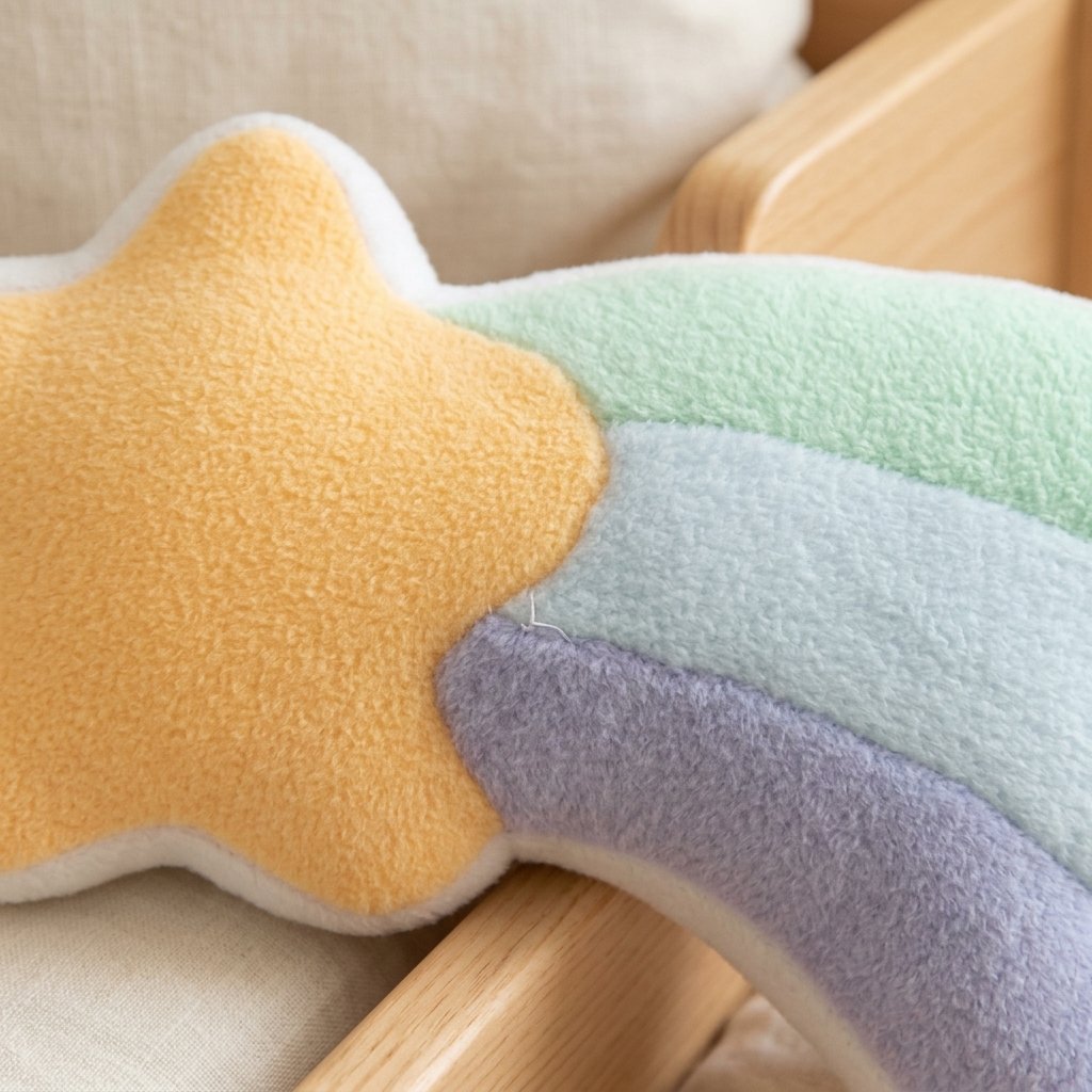 Détail de l'étoile et de la traîne du coussin étoile filante