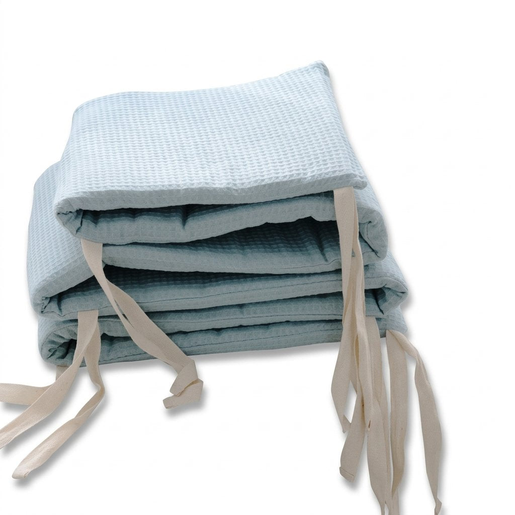 Tour de lit en gaze de coton gaufrée bleu