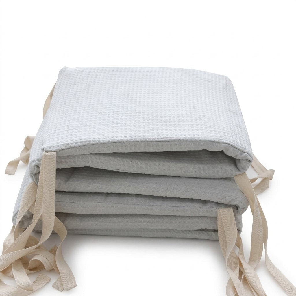 Tour de lit en gaze de coton gaufrée gris