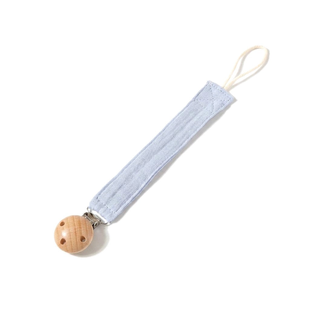 Attache-tétine en double gaze de coton bleu lavande