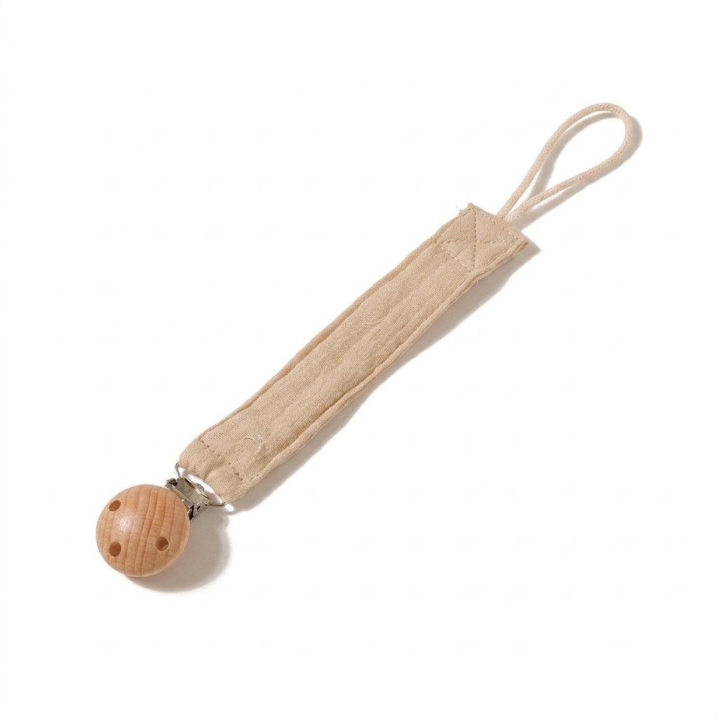 Attache-tétine en double gaze de coton couleur lin