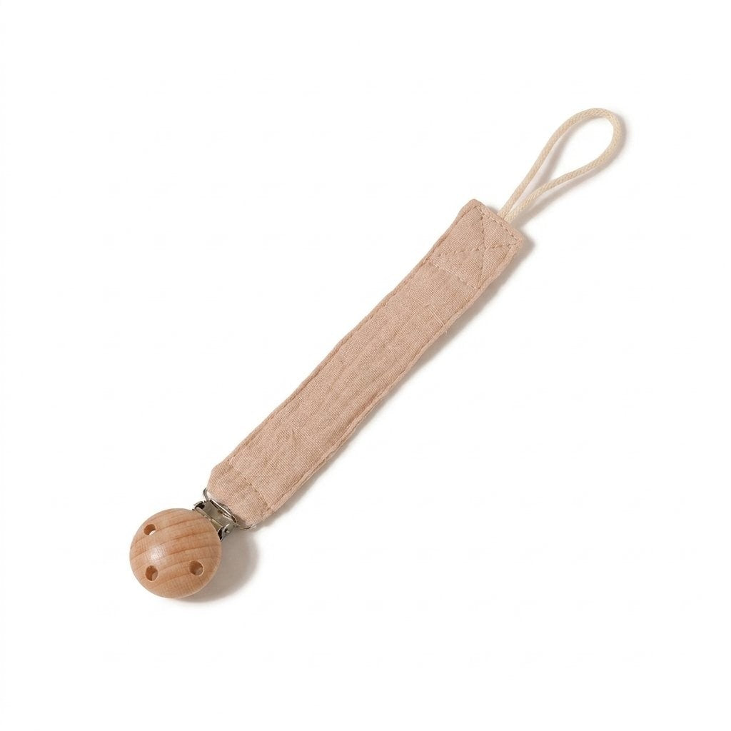 Attache-tétine en double gaze de coton vieux rose