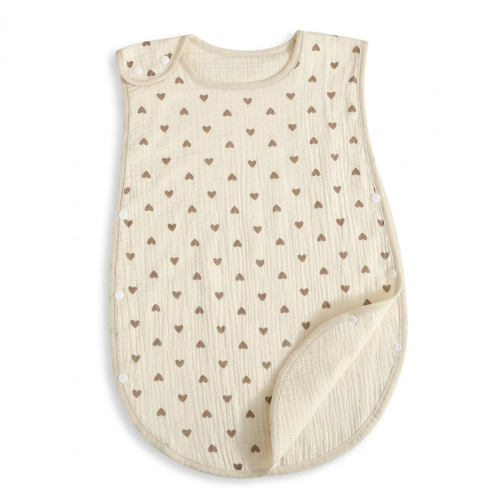 Gigoteuse sans manches en gaze de coton, motif cœurs