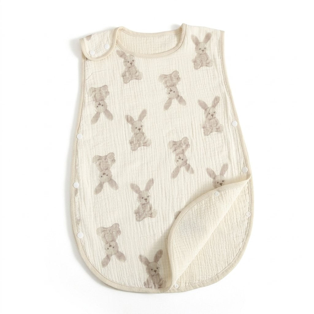 Gigoteuse sans manches en gaze de coton, motif lapins