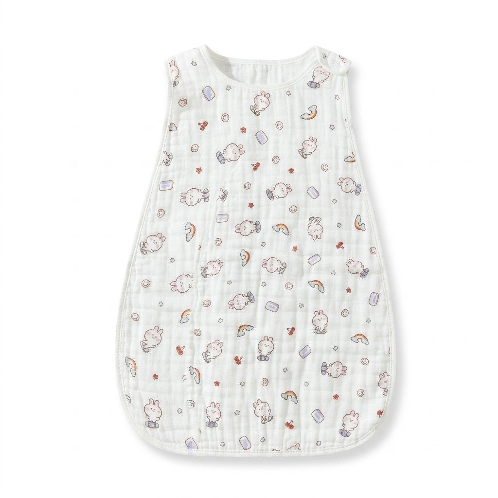 Turbulette sans manches en gaze de coton, motif lapins