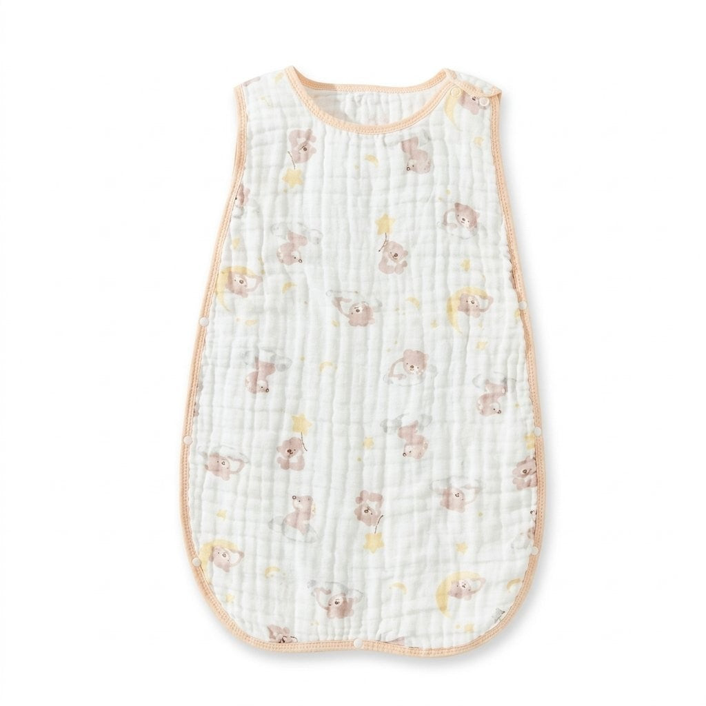 Turbulette sans manches en gaze de coton, motif oursons