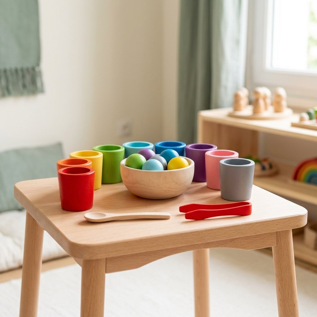 Jeu de tri des couleurs sur une petite table d'enfant