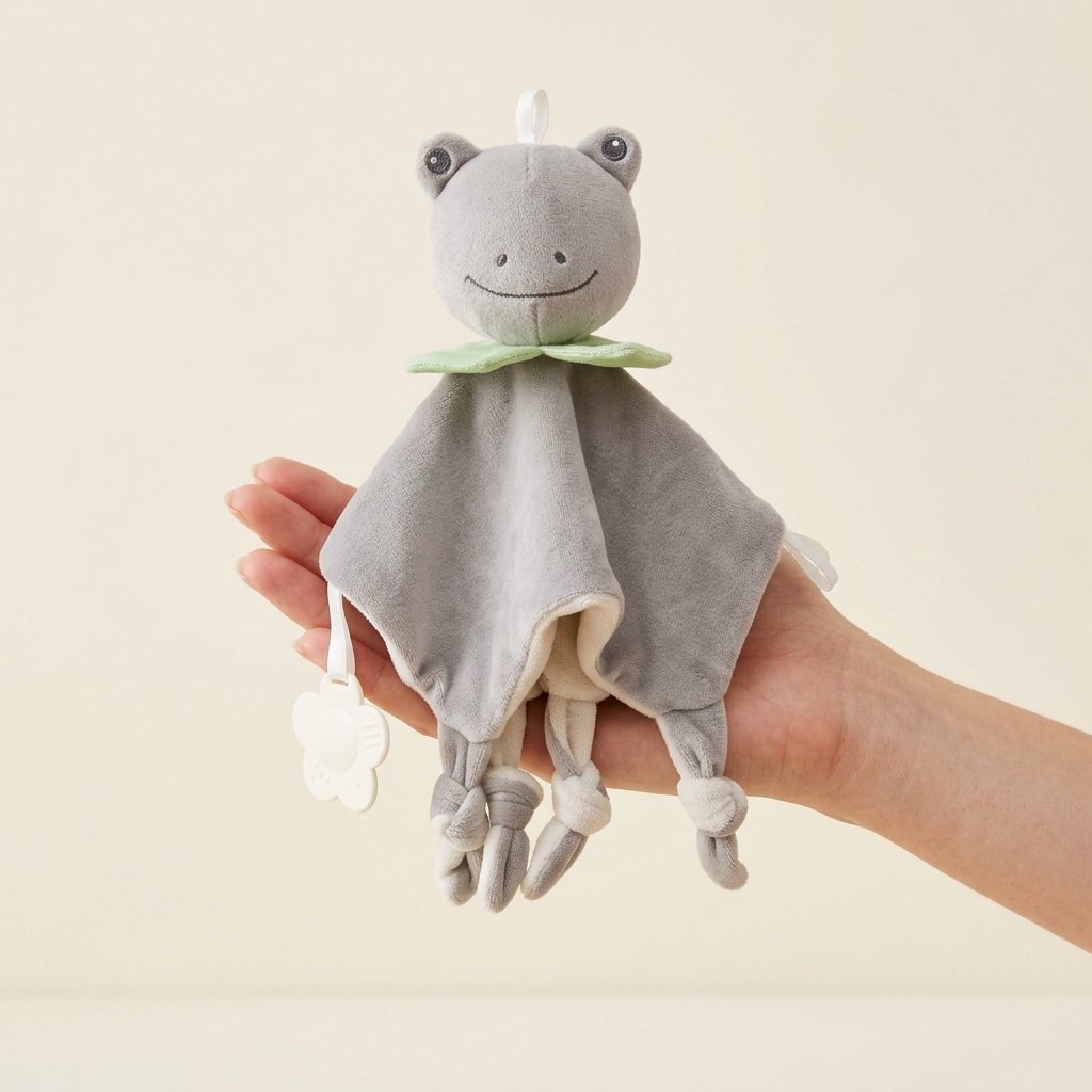 Doudou grenouille ZÉPHYR tenu dans la main