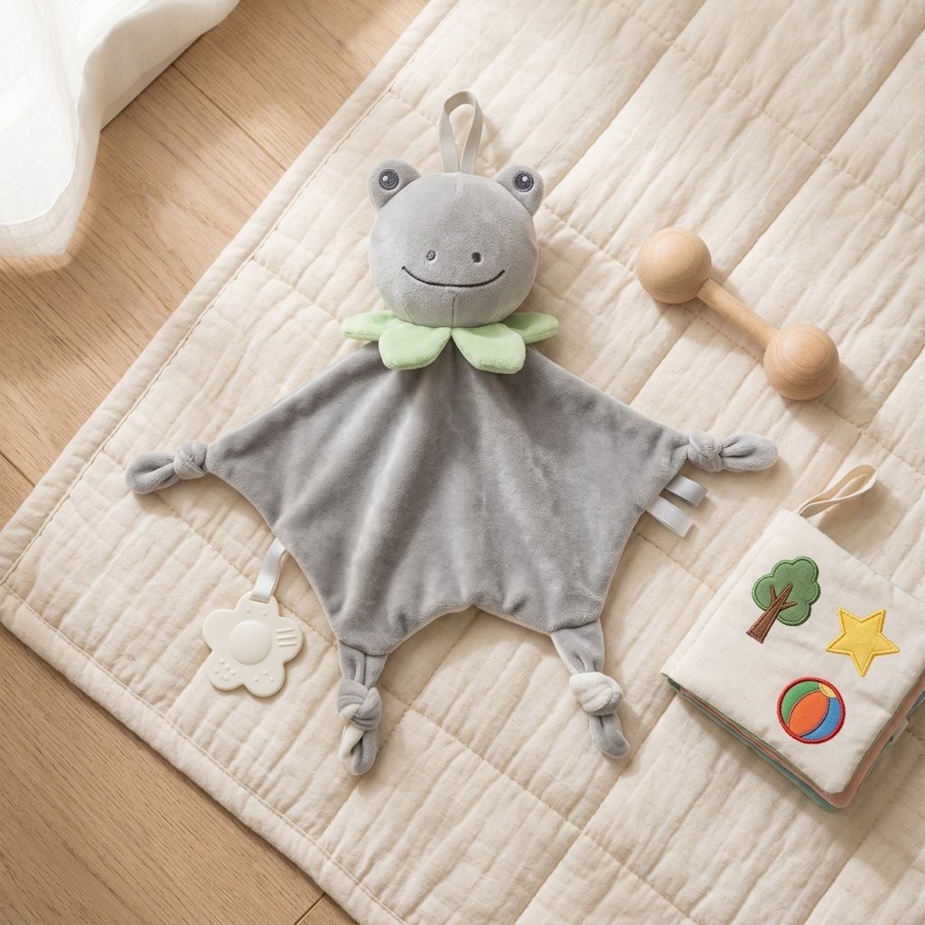 Doudou grenouille sur un tapis de jeu Image