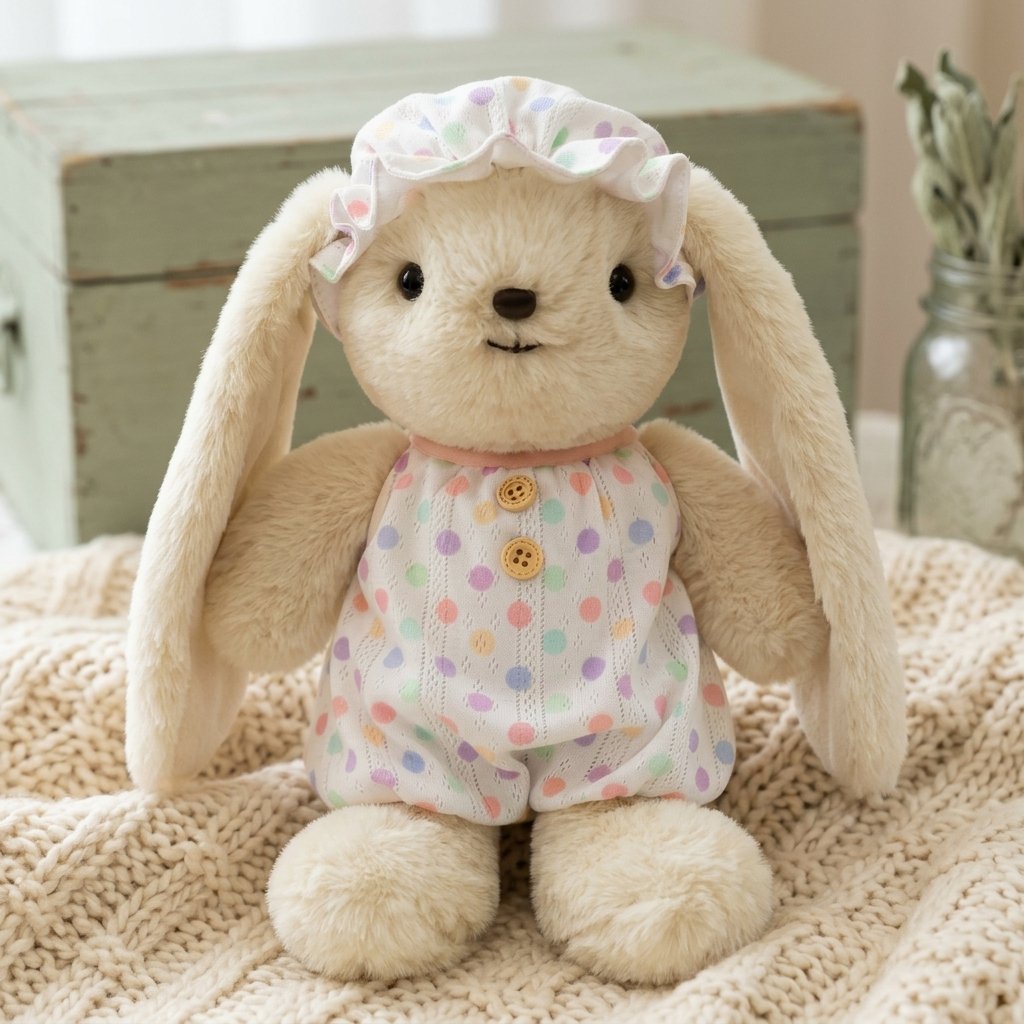 Visage brodé de la peluche lapin HORTENSE