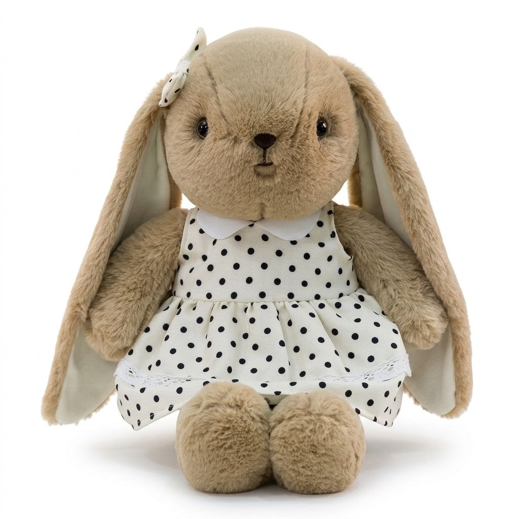 Peluche lapin HORTENSE en robe à pois