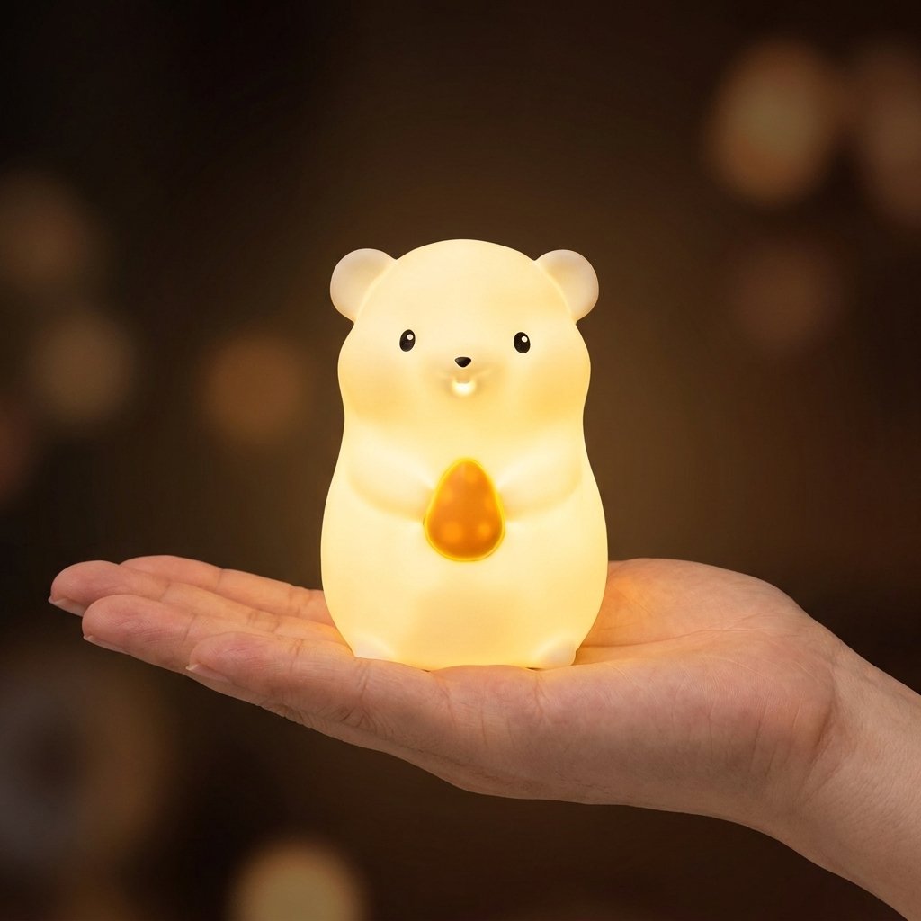 Veilleuse hamster dans la paume de la main