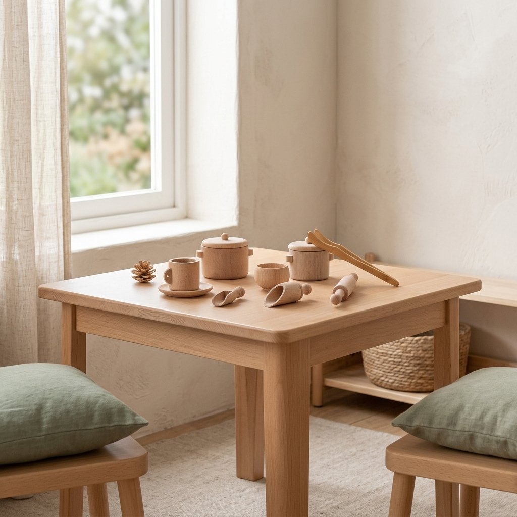 Dinette en hêtre sur une table d'enfant