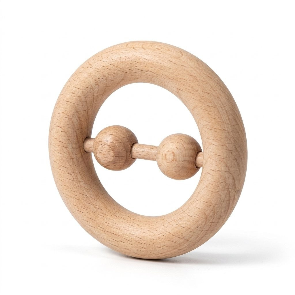 Hochet anneau en bois de hêtre naturel