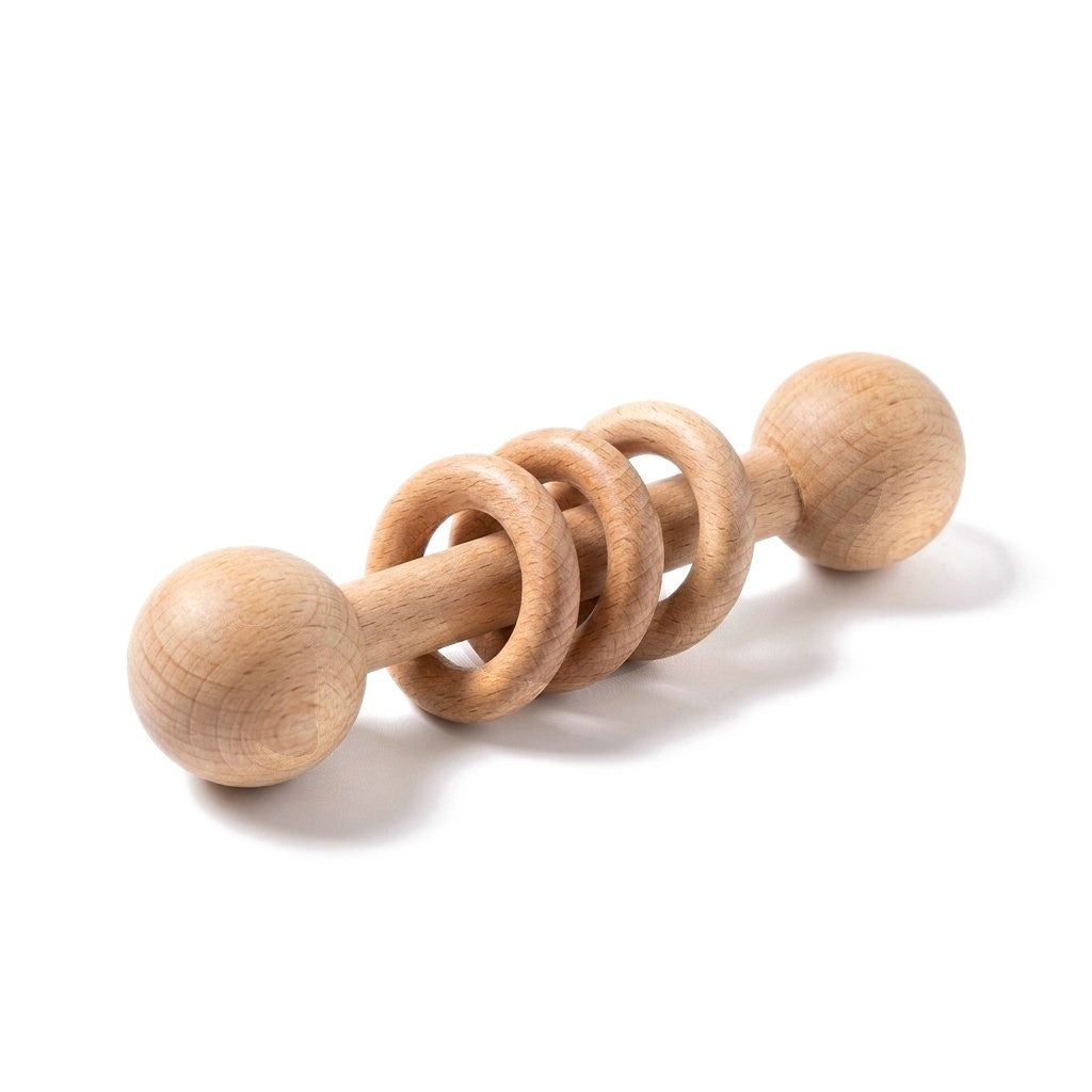 Hochet bâton à trois anneaux en bois de hêtre