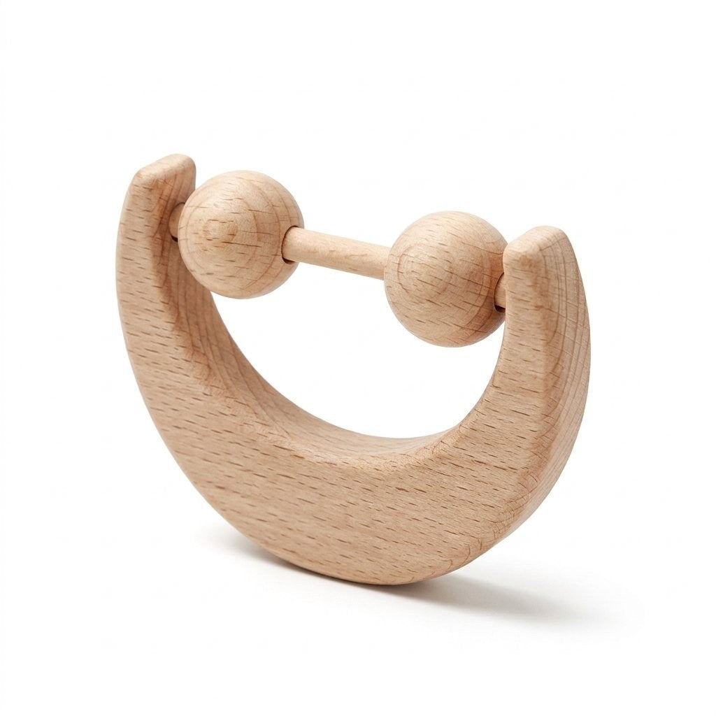 Hochet demi-lune en bois de hêtre naturel