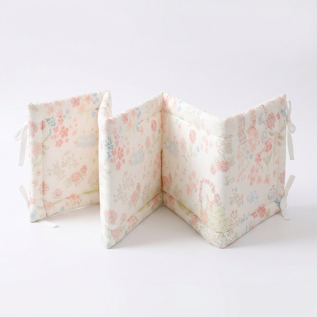 Tour de lit en double gaze de coton, motif jardin fleuri