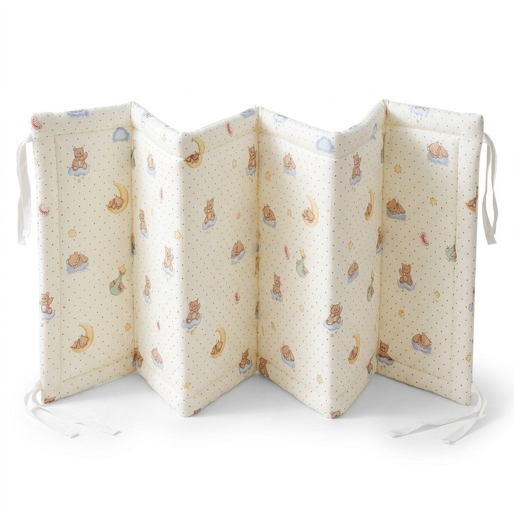 Tour de lit en double gaze de coton, motif oursons et lune