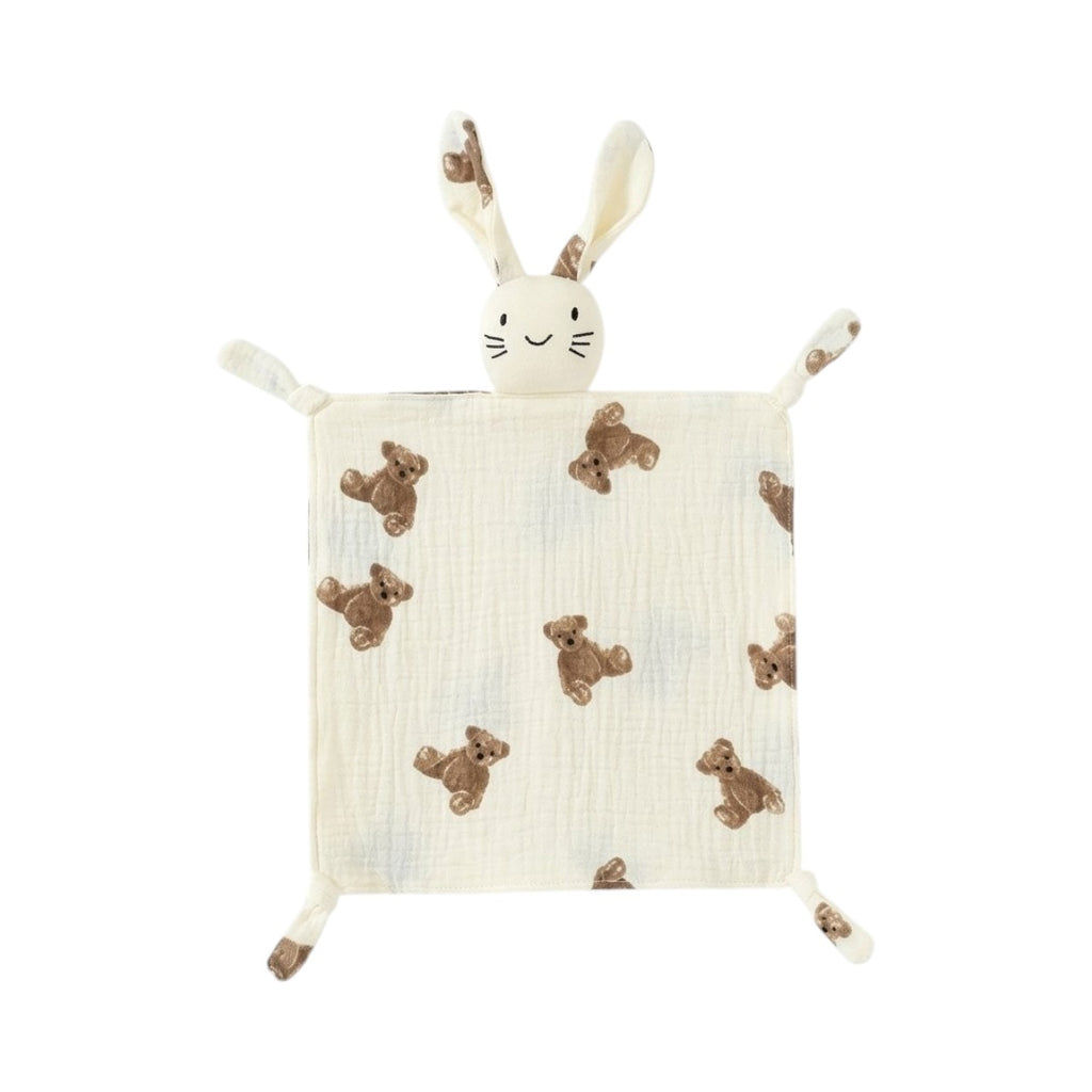 Doudou lapin en gaze de coton imprimée, motif oursons