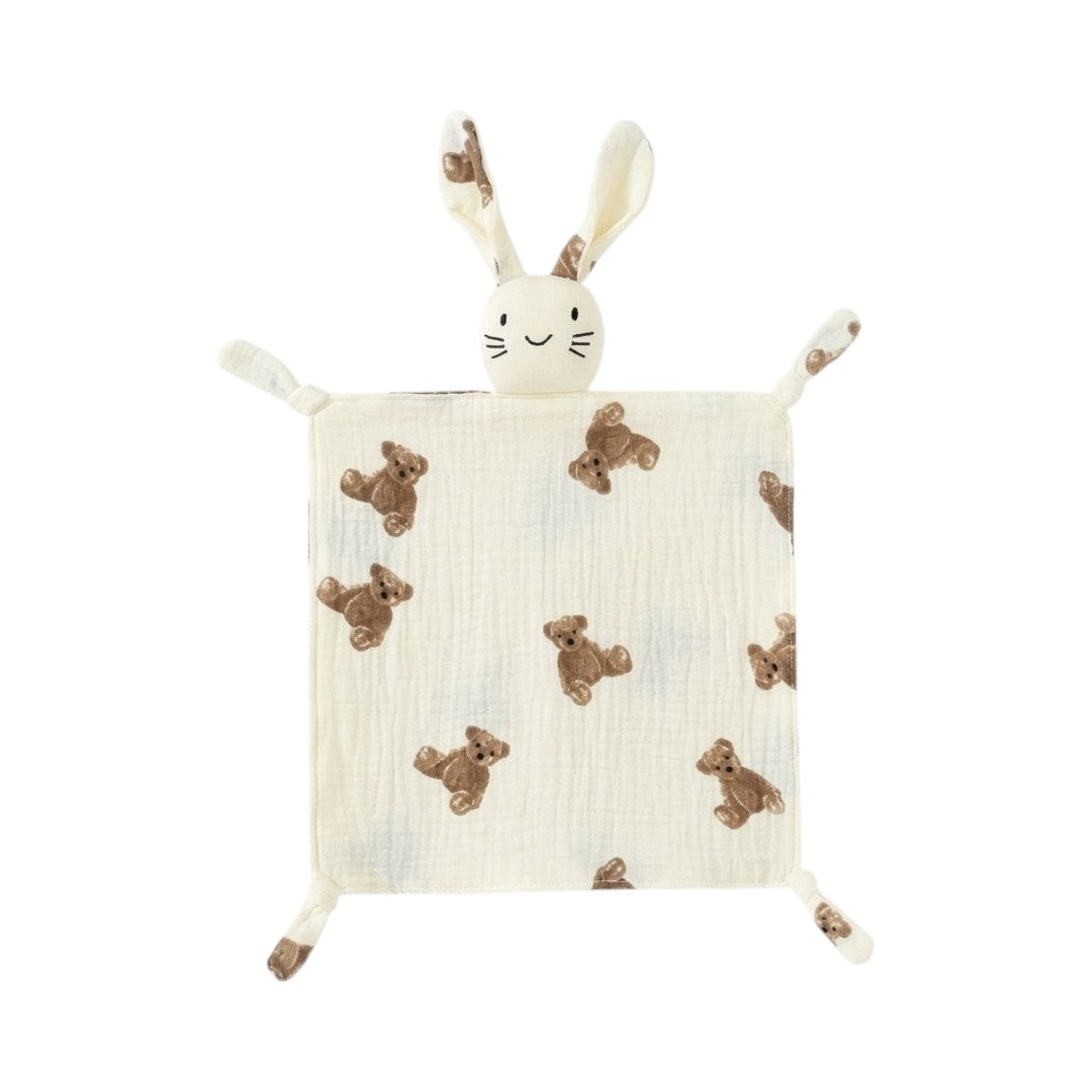 Doudou lapin en gaze de coton imprimée, motif oursons