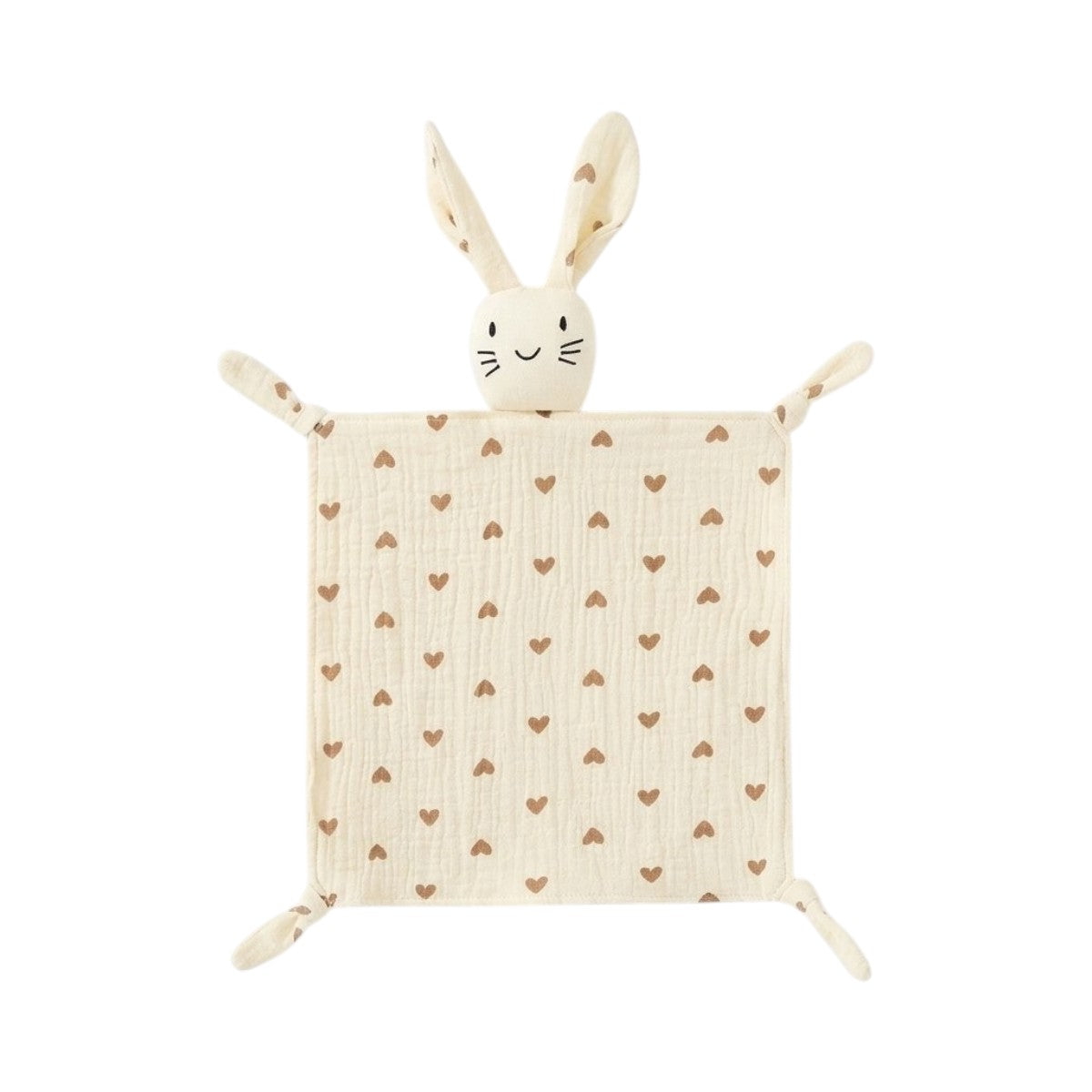 Doudou lapin en gaze de coton imprimée, motif petits cœurs