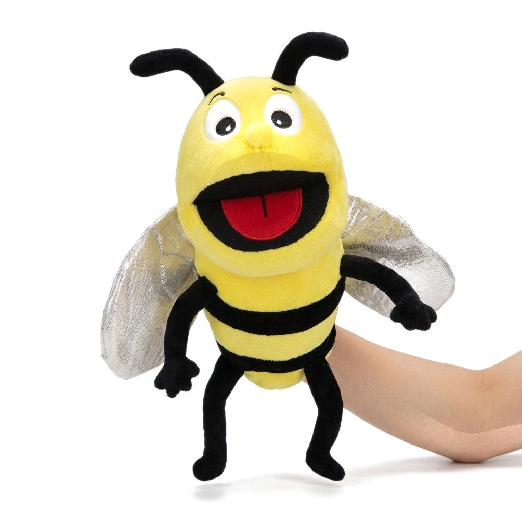 Marionnette à main abeille en peluche, bouche ouverte