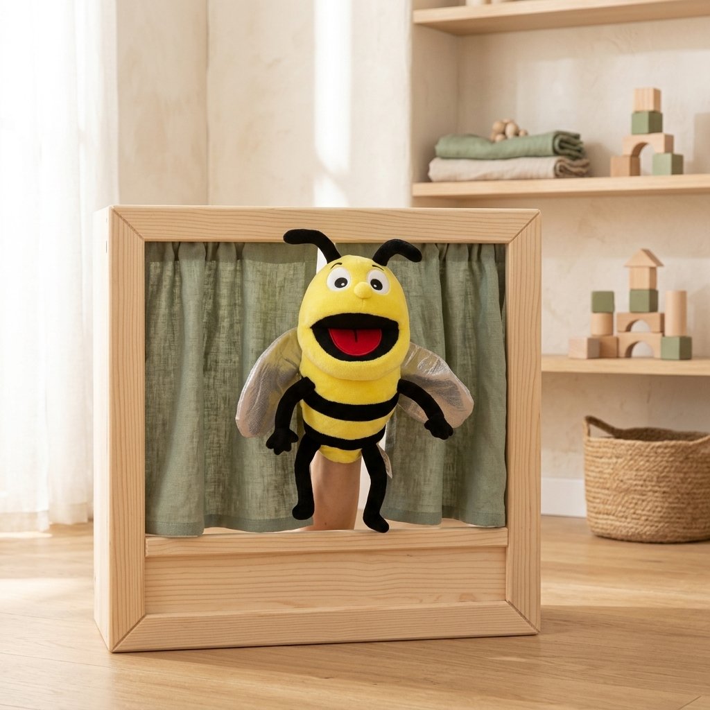 Marionnette abeille dépassant d'un castelet Image