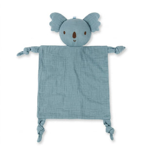 Doudou koala en gaze de coton bleu-gris