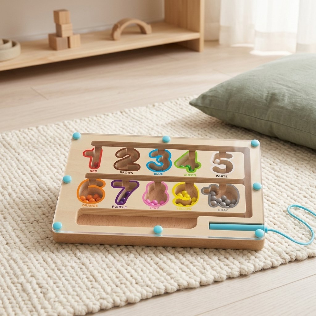 Labyrinthe magnétique chiffres sur un tapis crème