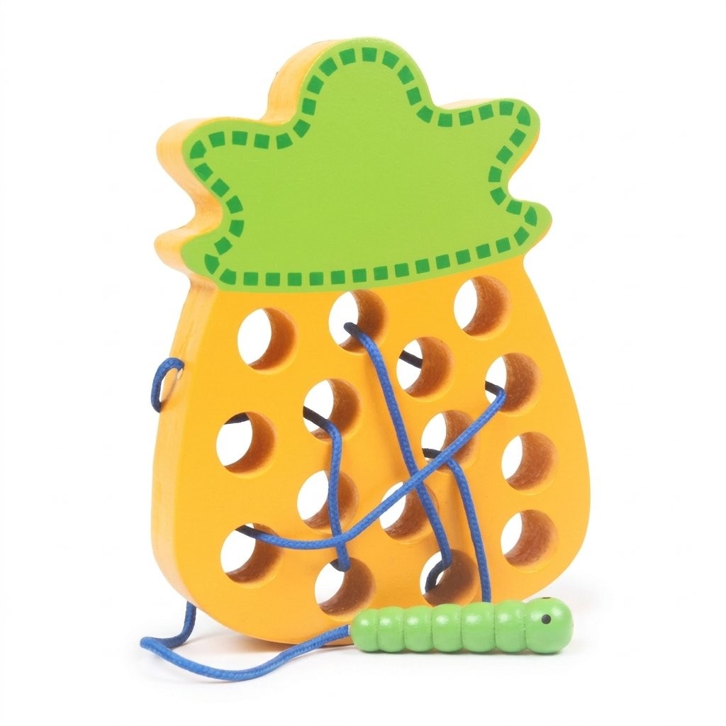 Ananas à lacer en bois avec sa chenille