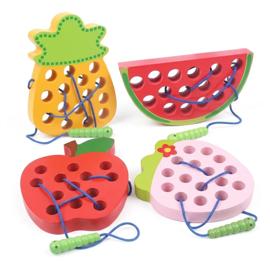 Les quatre fruits à lacer en bois