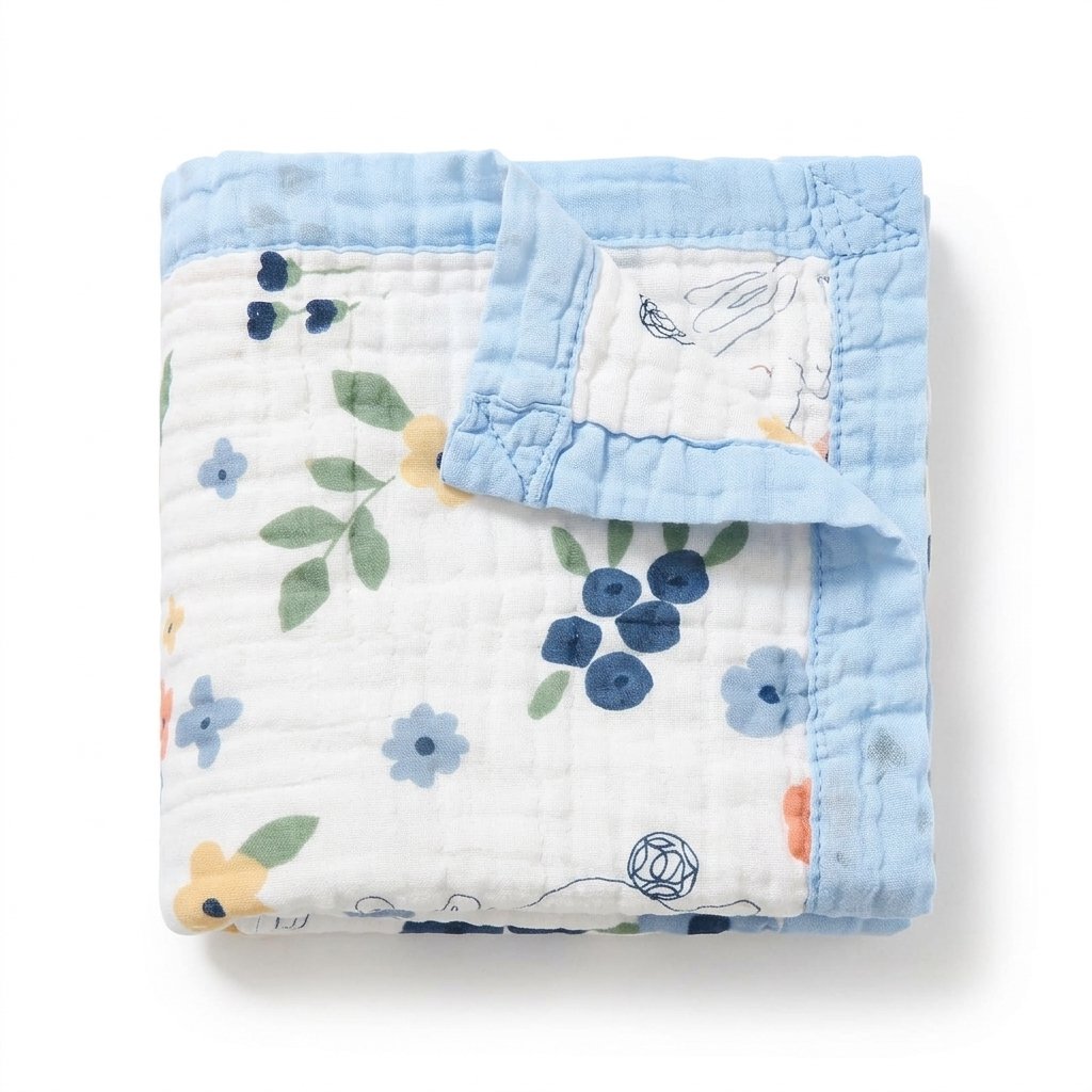 Lange gaze de coton 6 couches imprimé lapins fleuris