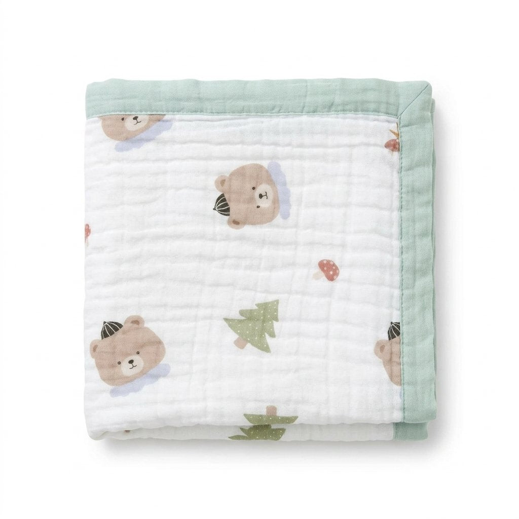 Lange gaze de coton imprimé ours et sapins