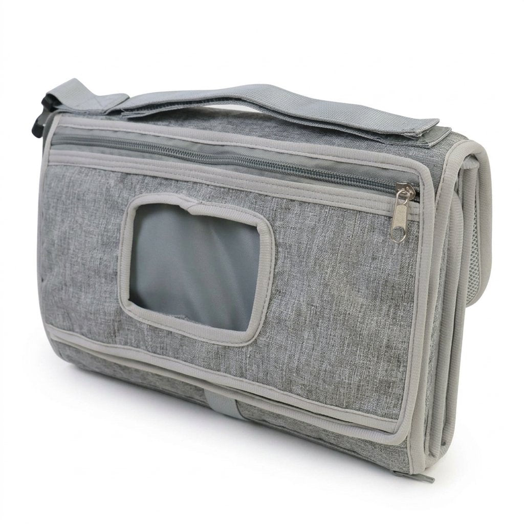 Tapis à langer nomade plié en pochette, gris chiné