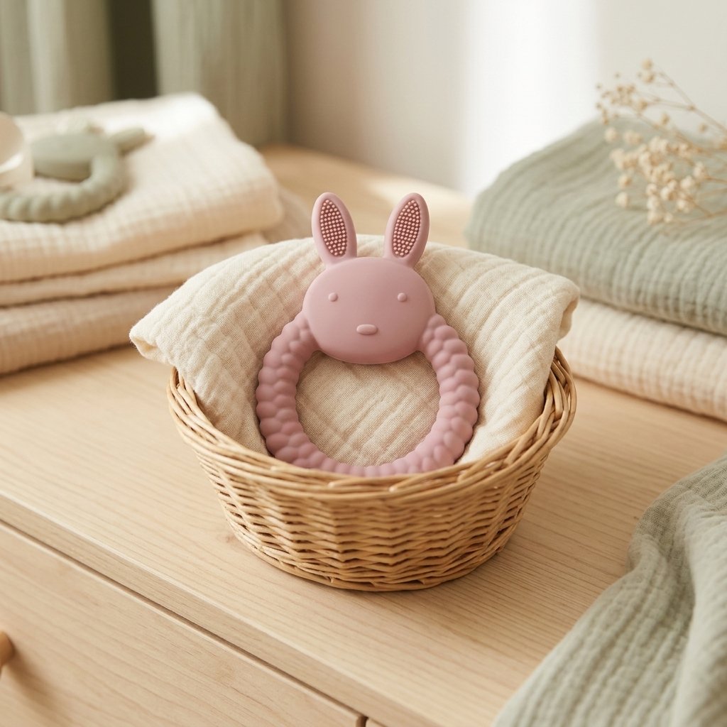 Anneau de dentition lapin dans un panier en osier