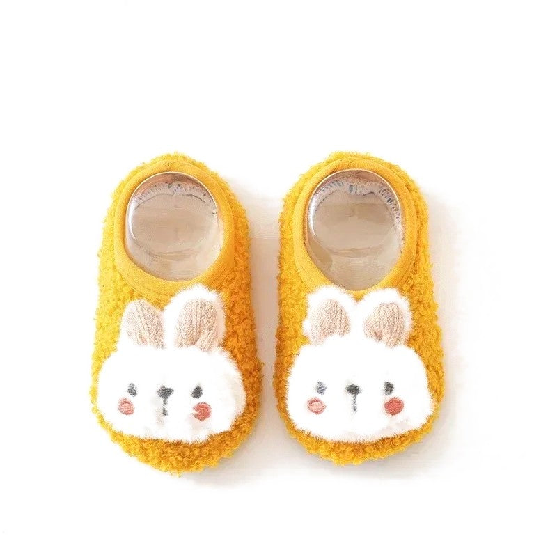 Chaussons bébé peluche jaune tête de lapin Image