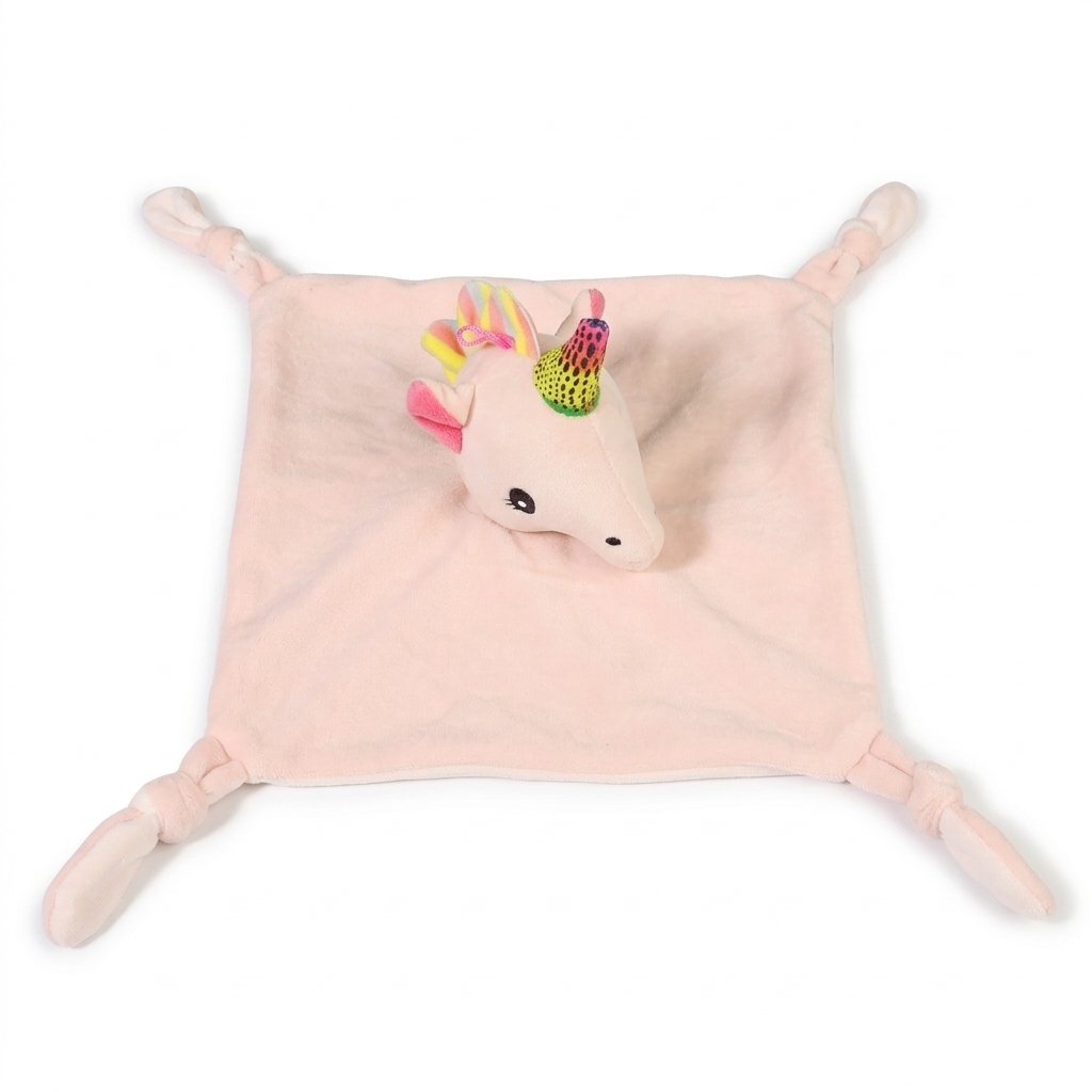 Doudou licorne en velours rose pâle