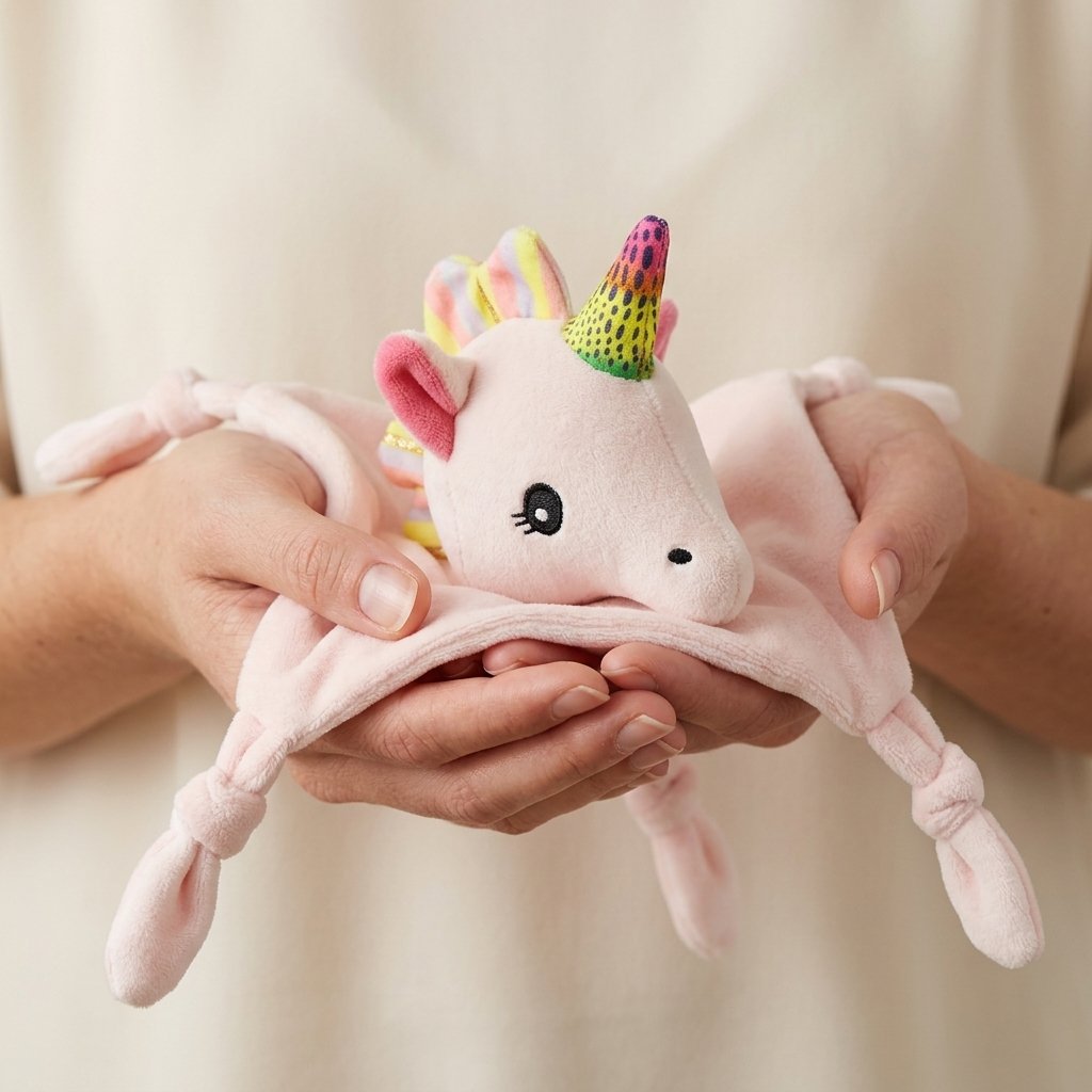 Doudou licorne ÉLISE tenu dans les mains