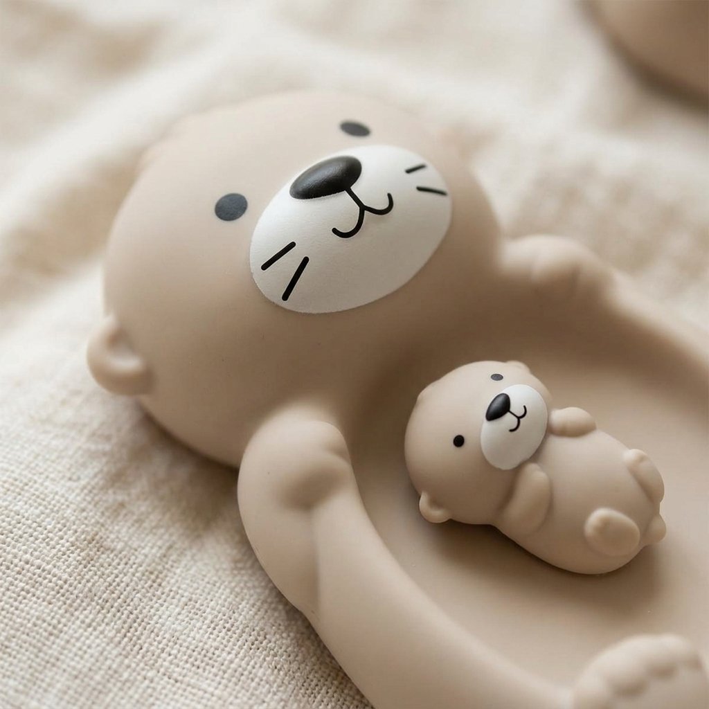 Détail de la tête de la maman loutre en silicone