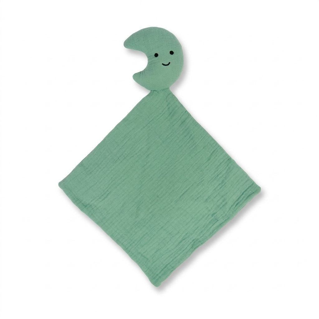 Doudou lune en gaze de coton vert d'eau