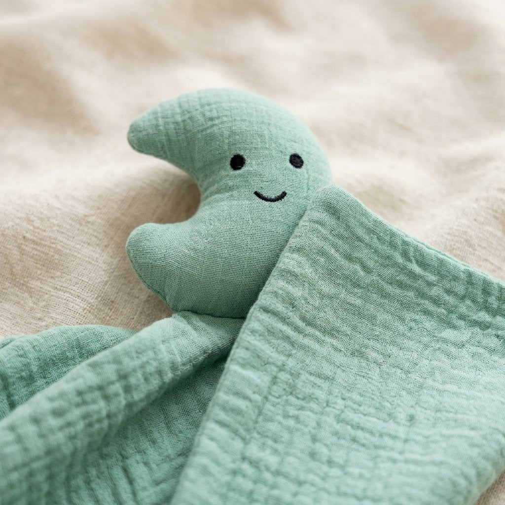Détail du croissant de lune brodé du doudou