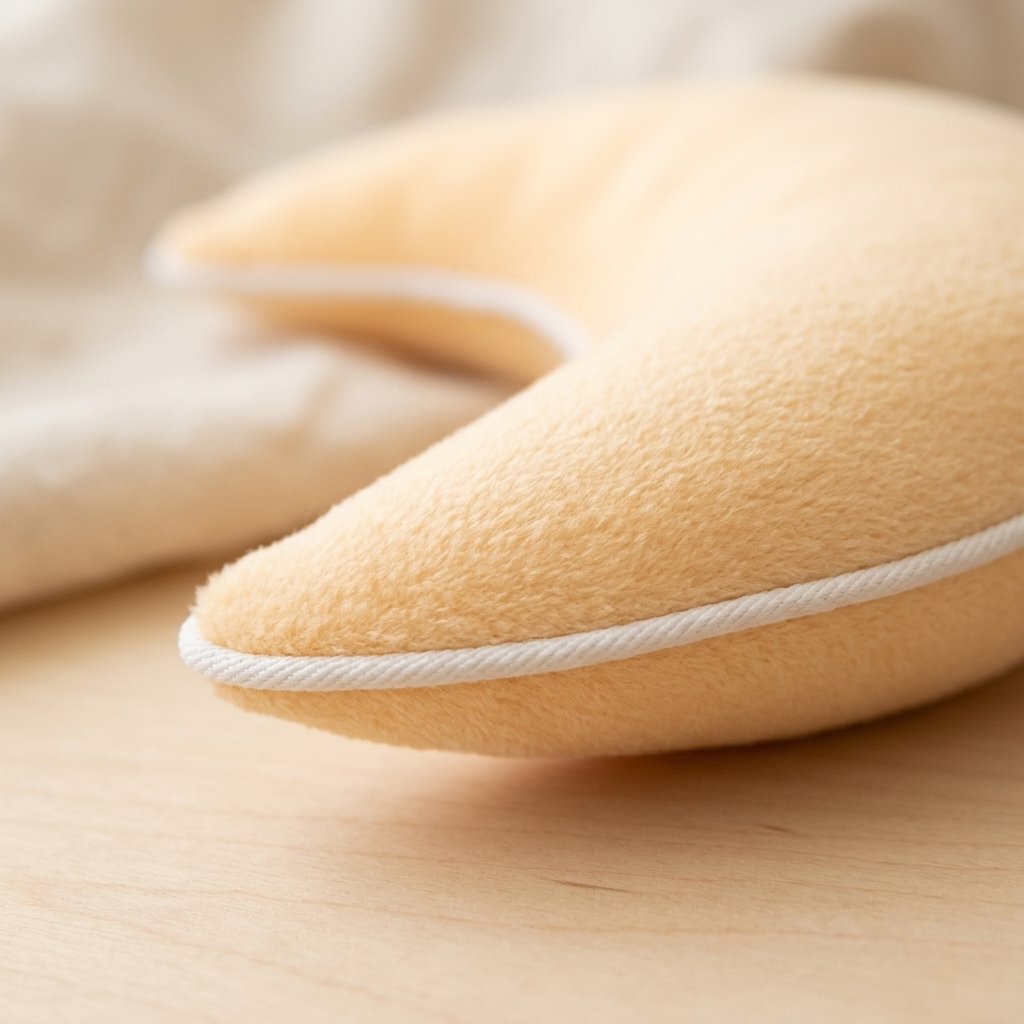 Détail de la peluche et du liseré du coussin lune