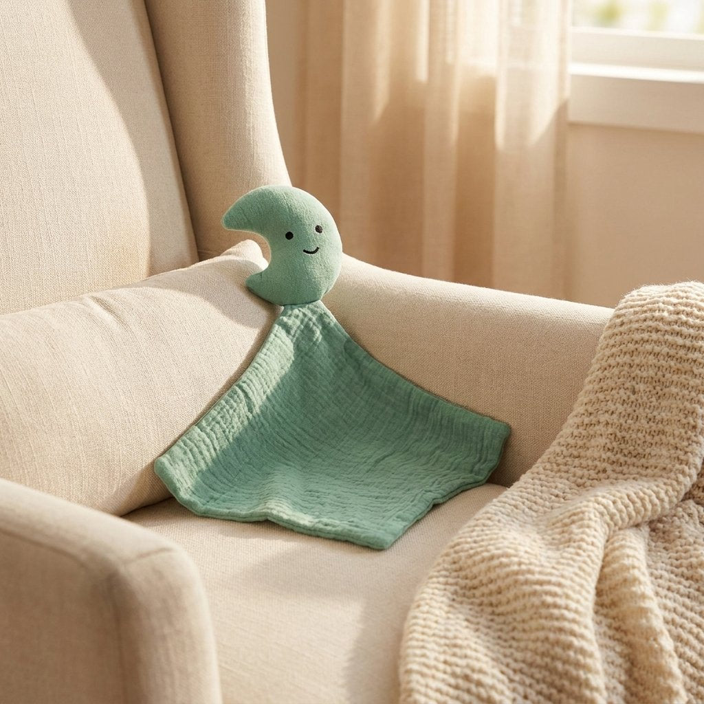 Doudou lune vert d'eau sur un fauteuil Image