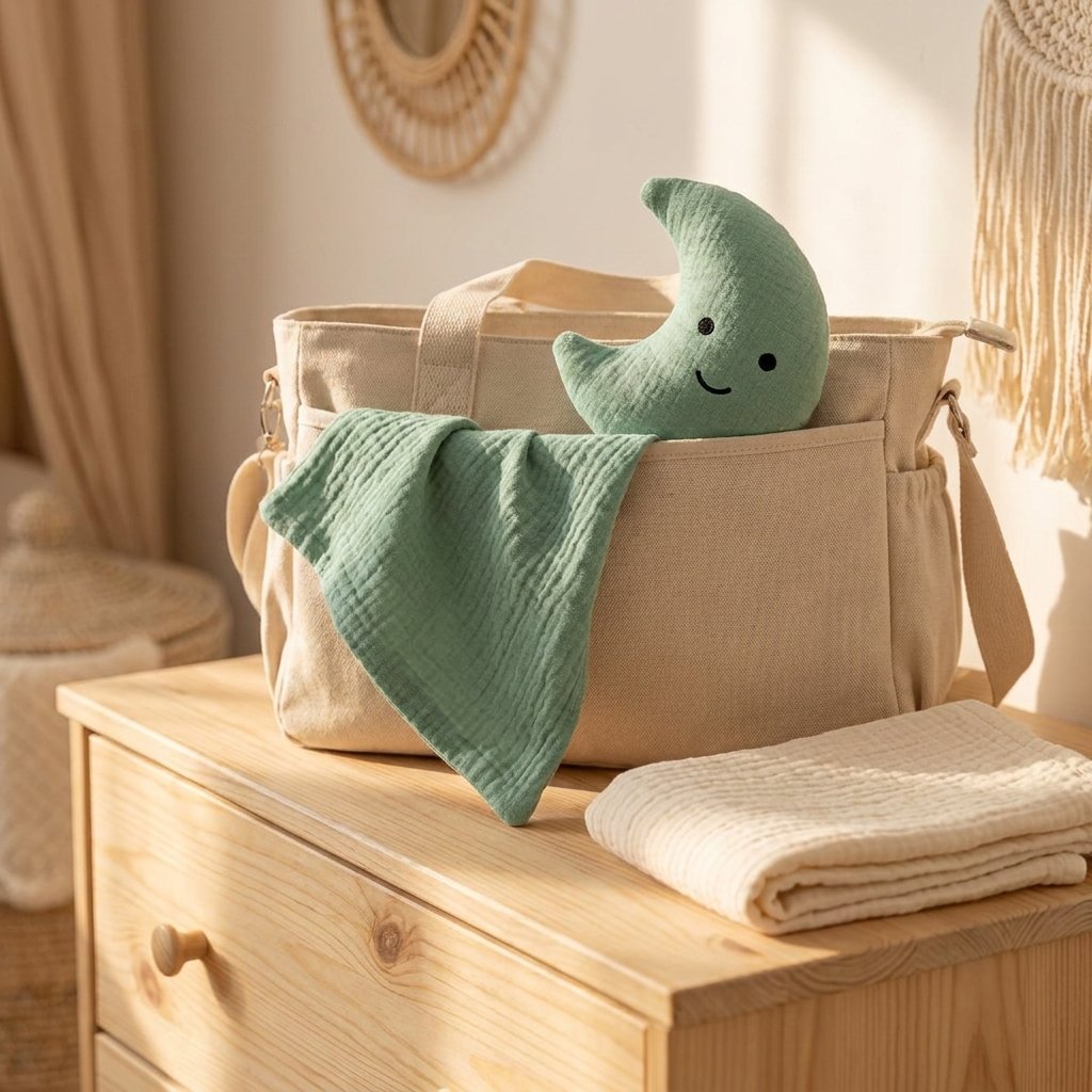 Doudou lune dans un sac à langer