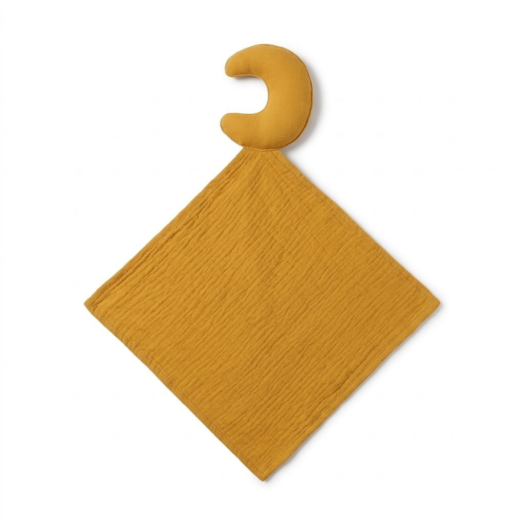 Doudou lune en gaze de coton moutarde