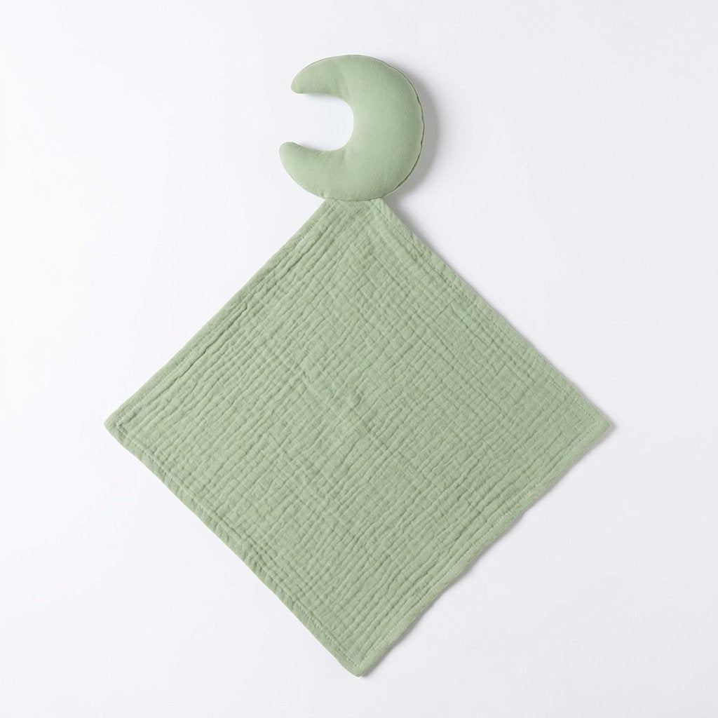 Doudou lune en gaze de coton vert sauge