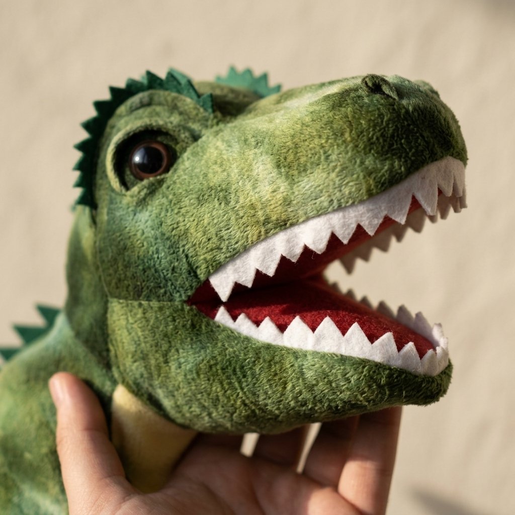 Tête et gueule ouverte de la marionnette tyrannosaure