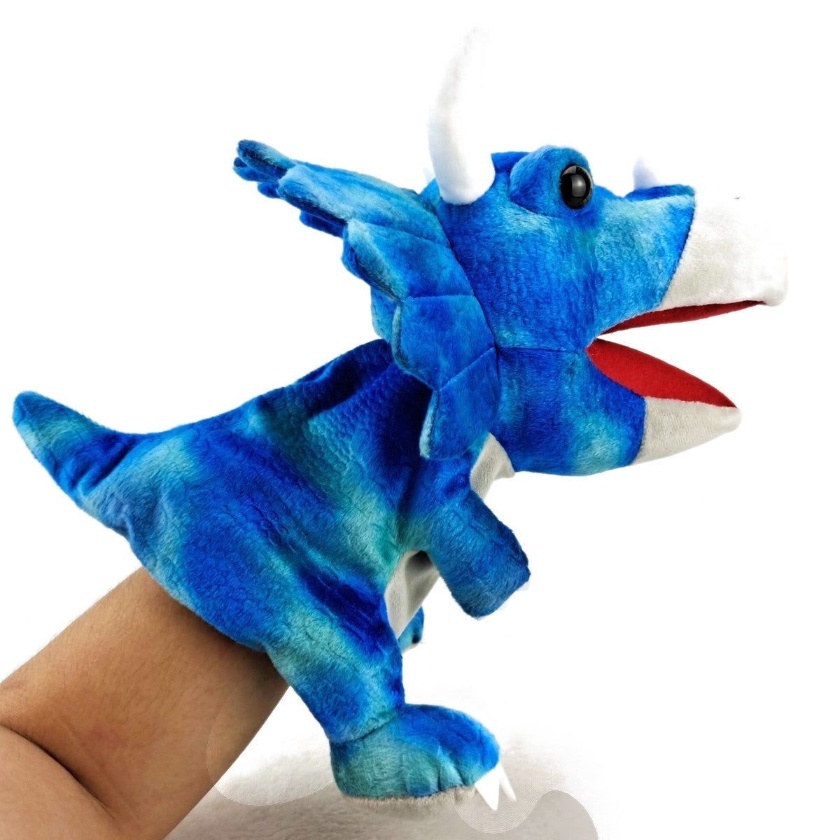 Marionnette à main tricératops bleu en peluche